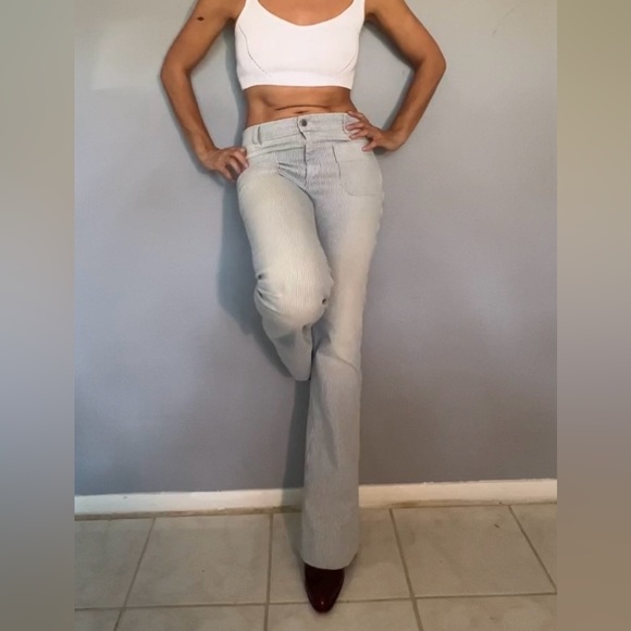 RARE Seafarer Circe High Waisted Blue Pinstripe Stretch Vintage Dungaree 27 - Picture 6 of 16